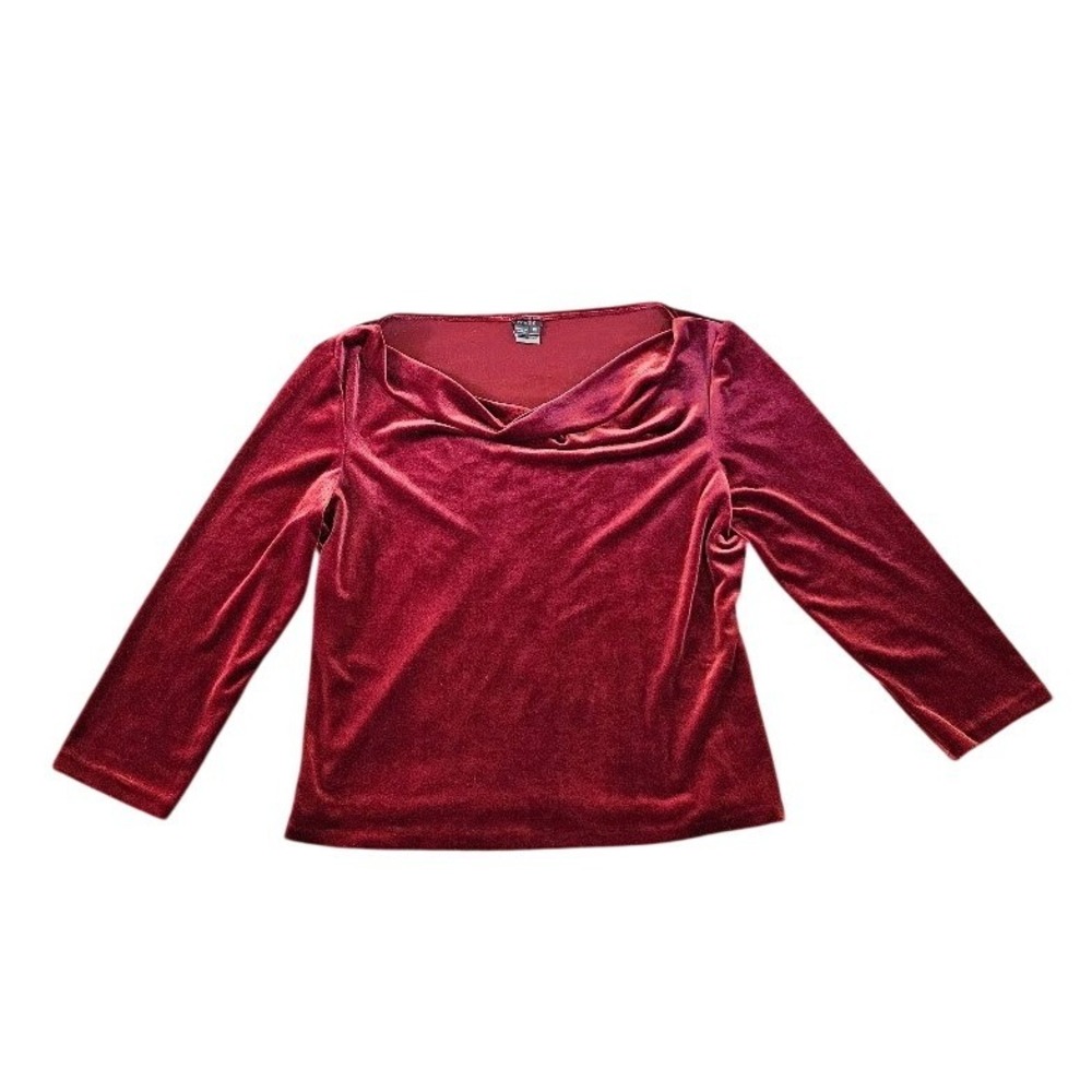 Muse Women Burgundy Red Velvet Cowl Neck Beaded Trim Blouse Top Size 12